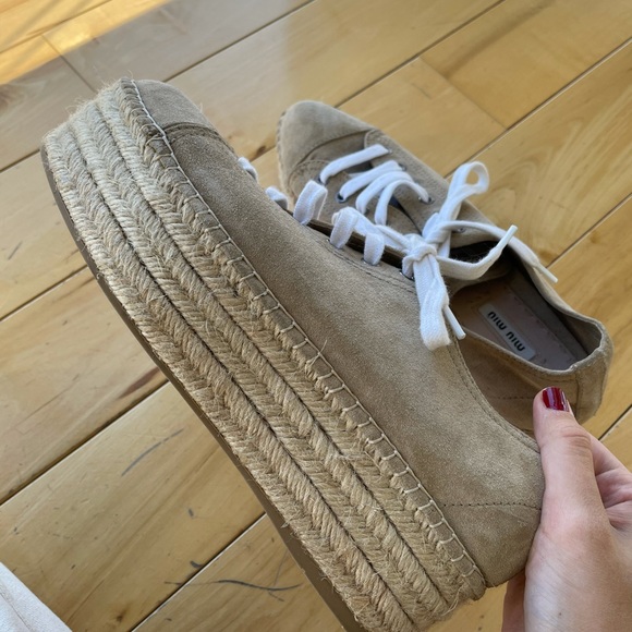 Miu Miu Beige Suede Espadrille Sneaker Platform - Picture 6 of 7
